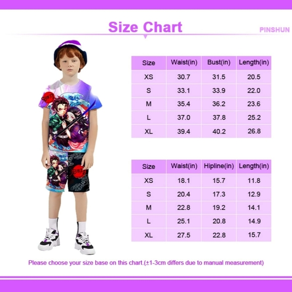 Boys and Girls Anime T-Shirt Shorts Set - Picture 2 of 4